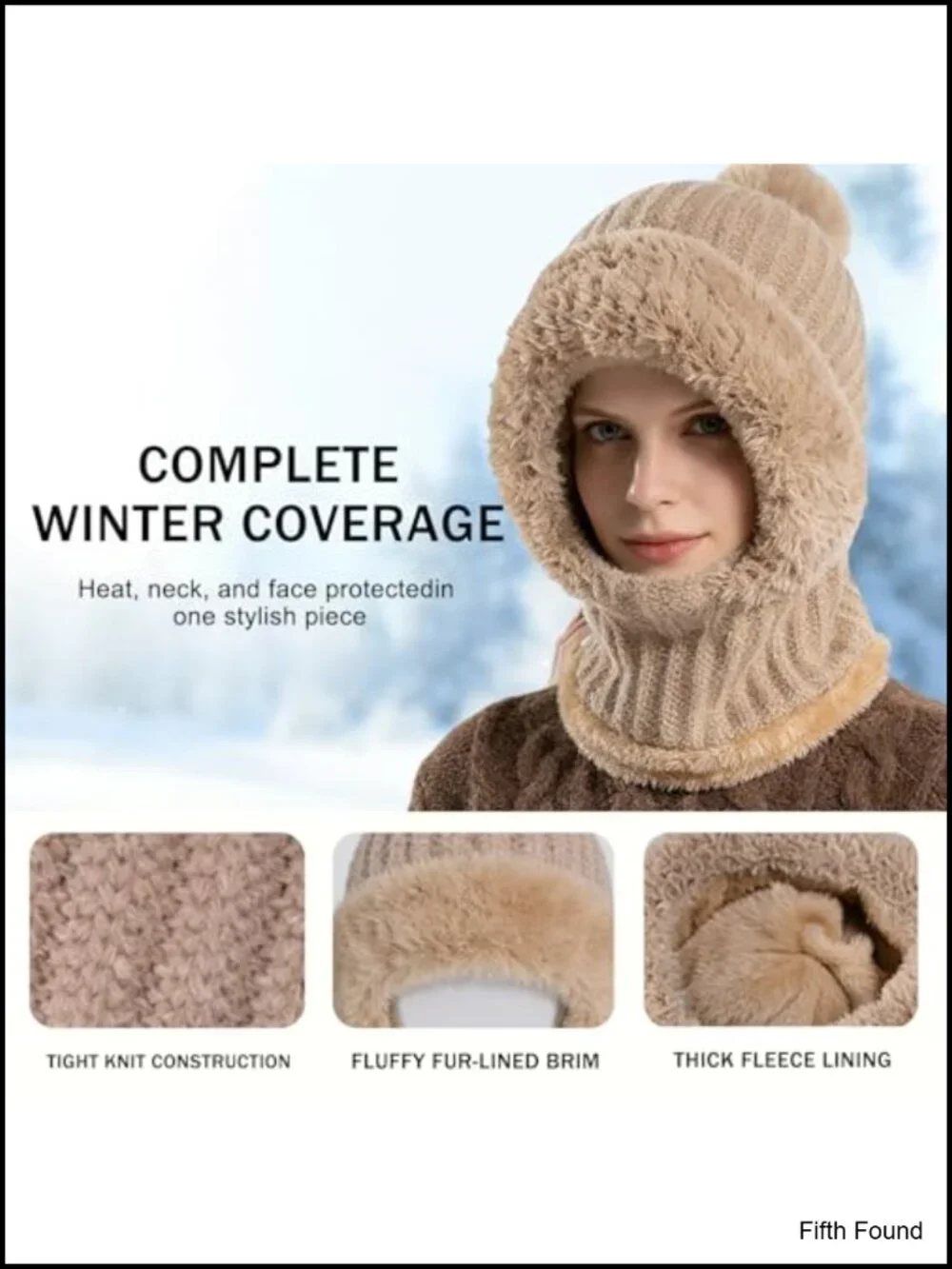 3-in-1 Knit Beanie Hat with Scarf and Mask Set Winter Warm Ski Neck Warmer